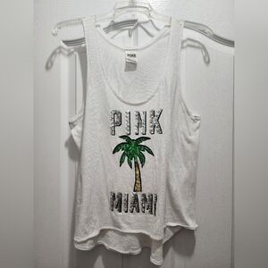 White Crop Top with Green Palm Tree by PINK Victoria's Secret